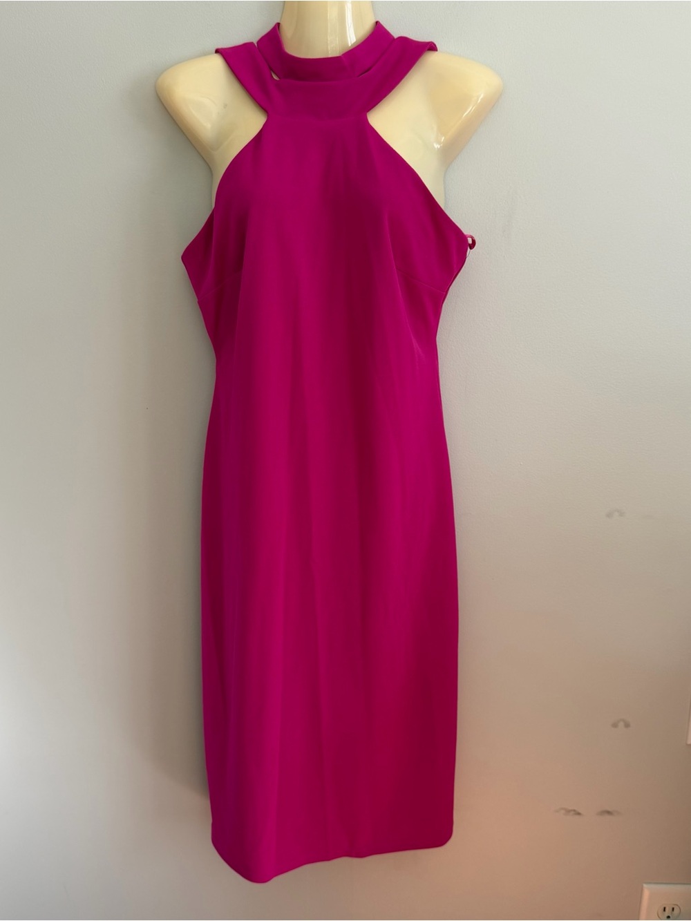 Bebe Dress Halter Mock-neck shoulder cutouts Hot pink Women’s 10 NWT